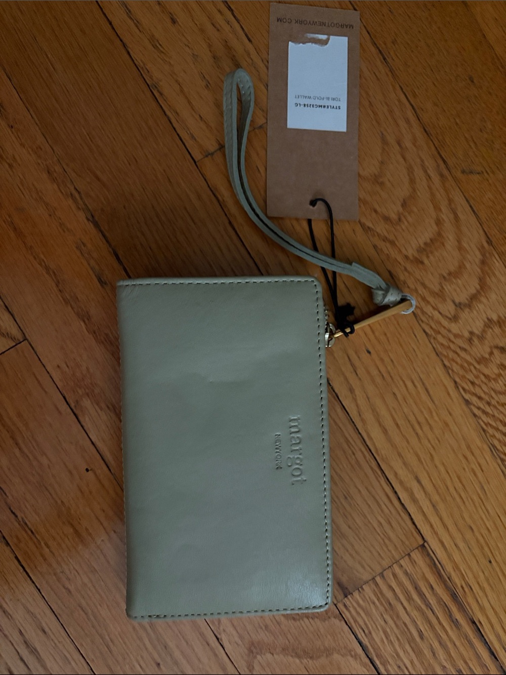 margot Sage Green Leather Wristlet Clutch